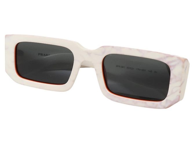 Prada White Orange Logo Rectangle Sunglasses PR06YS 17M5S0