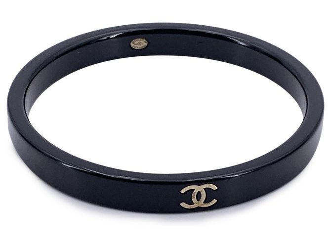 Timeless Chanel Pulsera de bangle de resina negra con logo CC Negro
