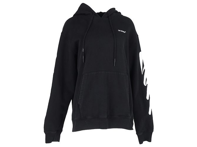 Off White Off-White Wave Diag Printed Hoodie in Black Cotton