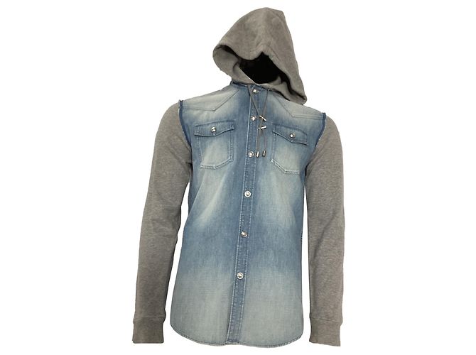 Jaqueta com capuz Balmain em denim azul e algodão cinza Azul claro