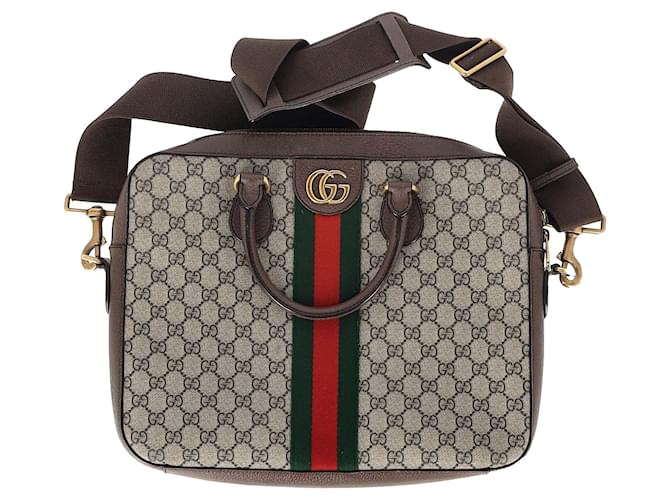 Gucci GG Supreme Ophidia Briefcase in Beige Canvas Cloth  ref.2015807