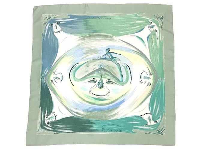 Hermès Hermes Carre 90 Scarf Muffler Green Cream Silk  ref.2016678