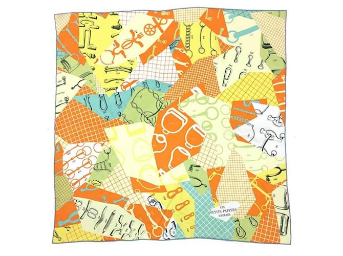 Hermès Carré 70 Les Petits Papier d'Herm's en soie jaune Multicolore  ref.2016712