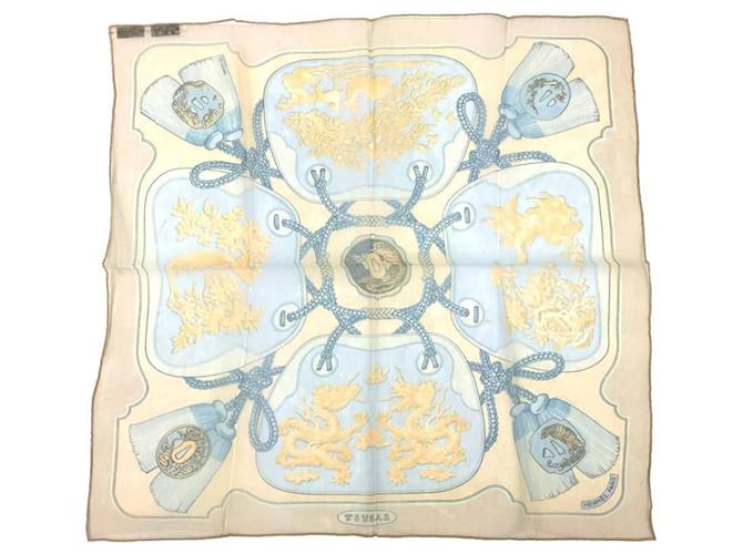 Hermès Hermes Carre 42 Scarf Blue Beige Silk  ref.2016745