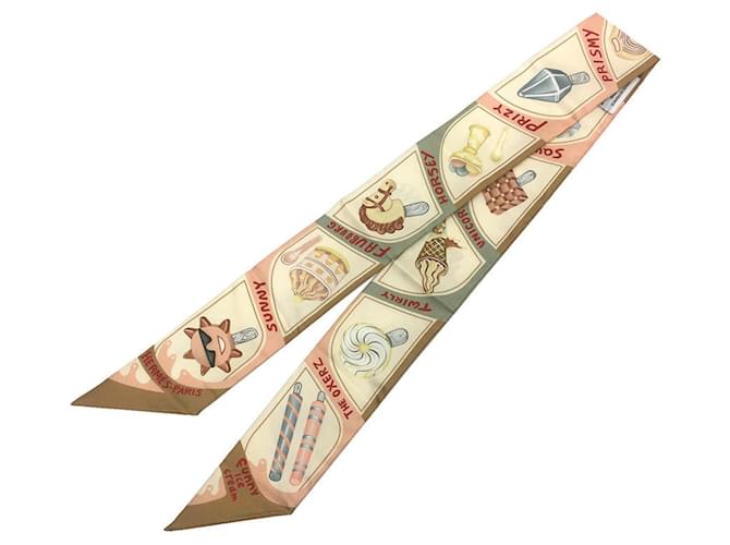 Hermès Hermes Twilly Scarf Muffler Beige Cream Silk  ref.2016746
