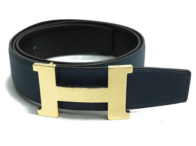Hermès HERMES Constance 38mm H Gold Buckle Belt Black Blue