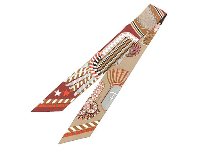 Hermès Hermes Twilly Scarf in Beige and Orange Silk  ref.2016810