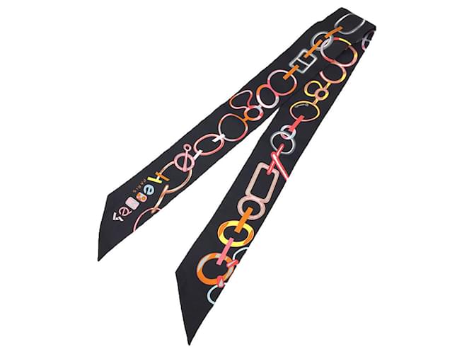 Hermès Hermes Twilly Scarf in Black and Multicolor Silk  ref.2016823