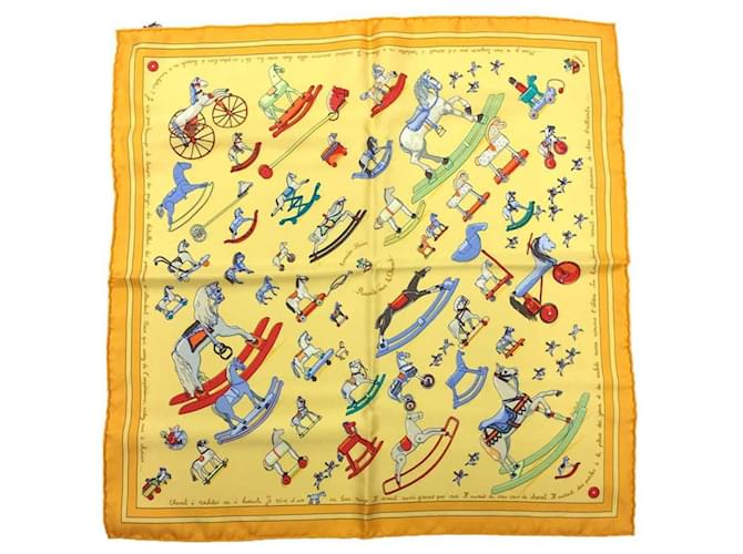 Hermès Hermes Carre 45 Scarf - Raconte moi le cheval Yellow Silk  ref.2016835