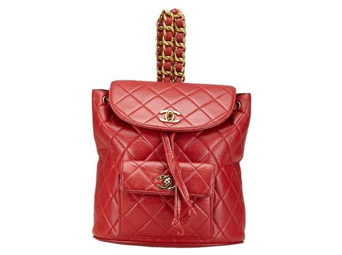 Chanel Matelasse Coco Mark Backpack Red