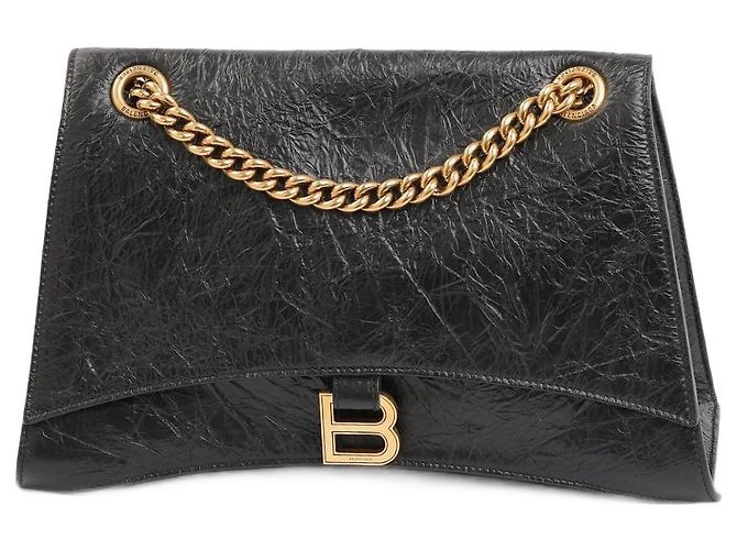 Borsa a spalla Balenciaga Crush Medium in pelle nera Nero
