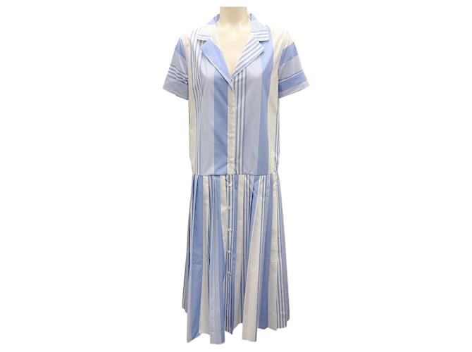 Autre Marque Sara Roka Blue / White 2021 Striped Eiko Midi Dress Polyester  ref.2018679