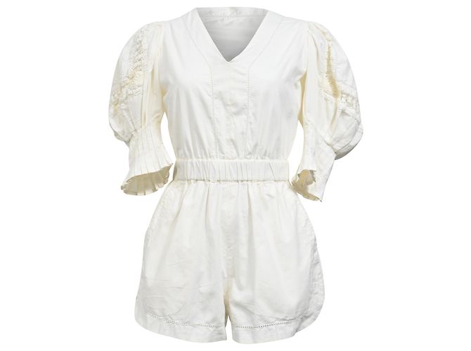 Roseanna Sea Thora Thread Pull Romper In Cream Cotton White