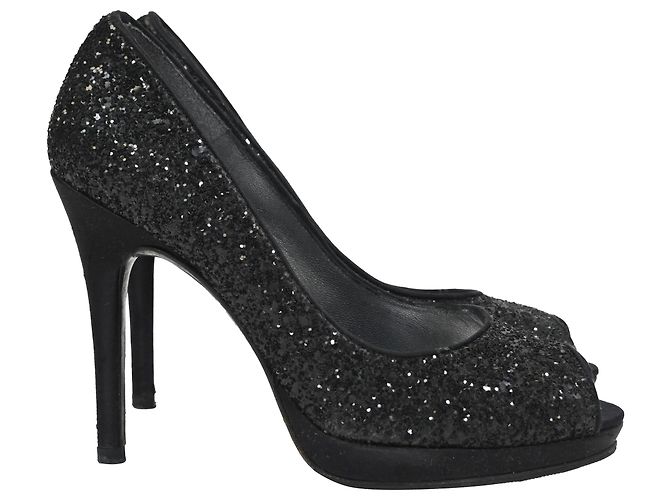 Stuart Weitzman Peep-Toe Pumps in Black Glitter