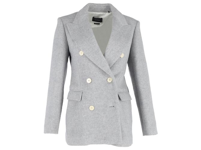 Isabel Marant Eleyani Double-Breasted Brushed Blazer in Grey Wool