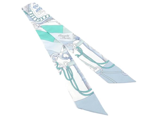 Hermès Hermes CLIQUETIS Twilly Scarf White Silk  ref.2019362