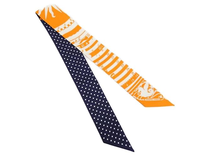 Hermès Hermes ASTROLOGIE A POIS Twilly Scarf White Orange Silk  ref.2019363