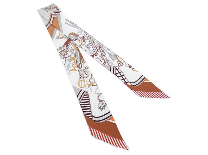 Hermès BOUQUETS SELLIER Écharpe Twilly Soie Blanc  ref.2019483