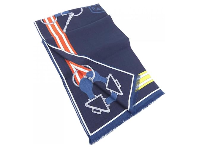 Étole en soie et cachemire Hermès Bleu Marine  ref.2019508