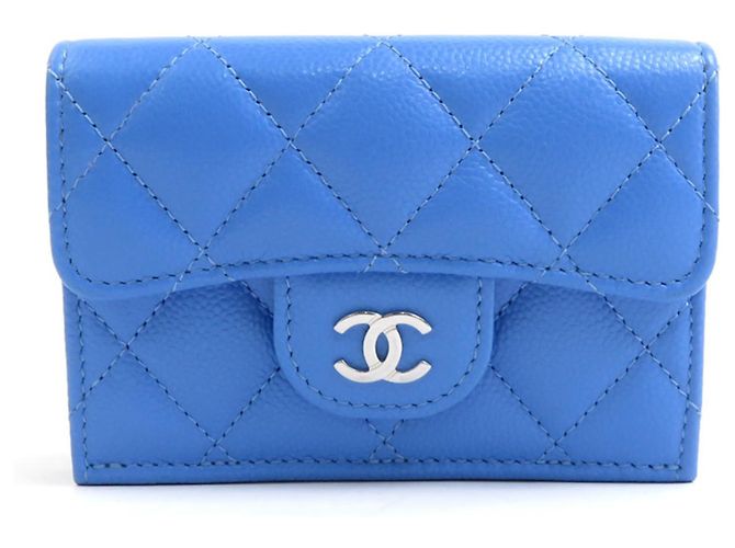 Chanel Blue Caviar Leather Tri-fold Wallet