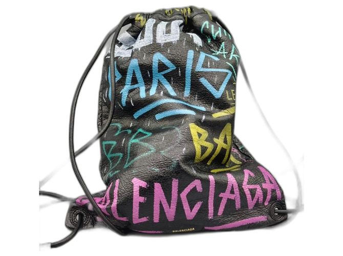 Balenciaga Bazar Graffiti Drawstring Backpack Black