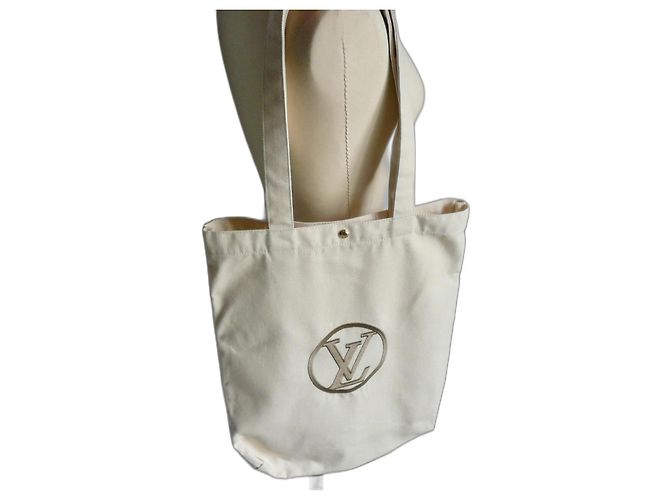 LOUIS VUITTON Bolsa tote de algodón reciclado coleccionista NUEVA Blanco roto