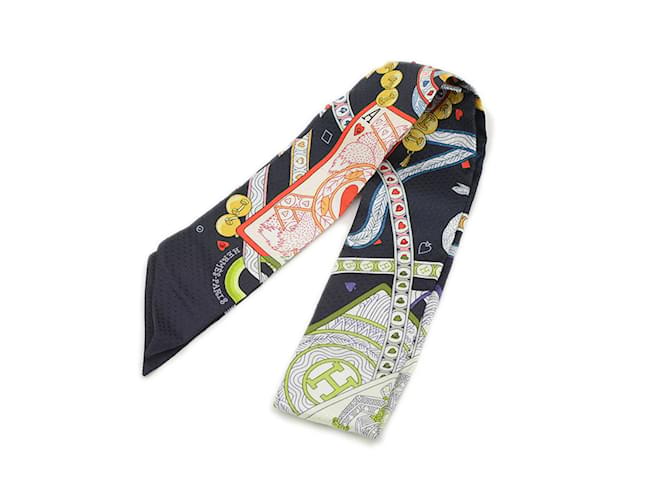 Foulard Hermès Twilly Dame de Coeur en soie navy Bleu Marine  ref.2020350