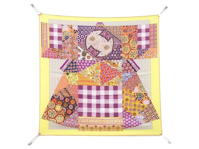 Hermès L'ART DU SARASA Écharpe Carrée Soie Orange Violet  ref.2020497