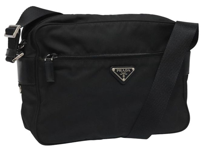 PRADA Shoulder Bag Nylon Black Silver Auth 111866 Silvery
