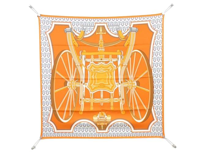 Hermès LES ROUES DE PHAETON Écharpe en soie Orange  ref.2020815