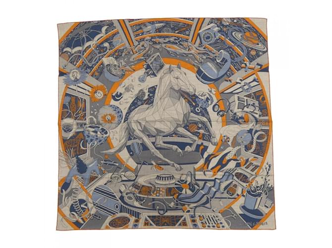 Châle en soie et cachemire Hermès Beige Bleu Marine  ref.2020850
