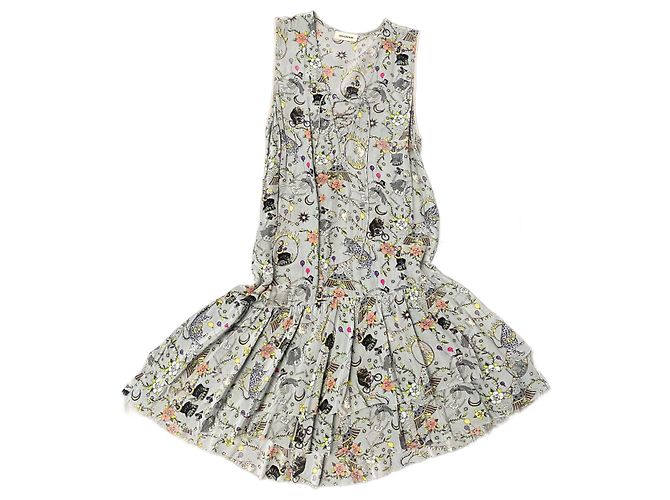 Zadig & Voltaire Kleid Circus Print Viskose Blau Grau Mehrfarben