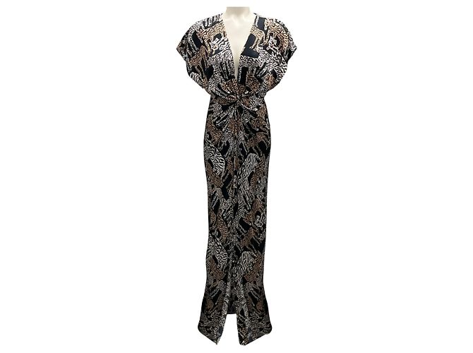 Prabal Gurung Black Multi Tiger Print Silk Maxi Dress