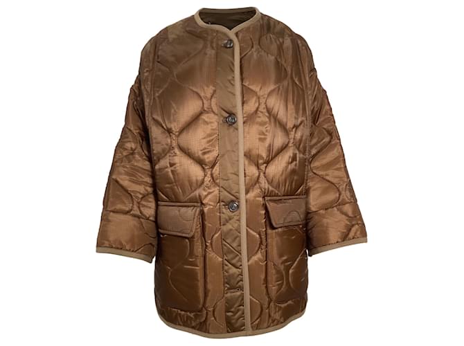 Autre Marque  The Frankie Shop Teddy Quilted Jacket with Pockets in Brown Nylon  ref.2021583