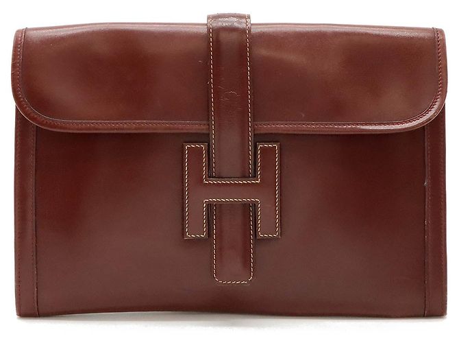 Hermès Bolsa de mão em couro Hermes Jige PM Marrom