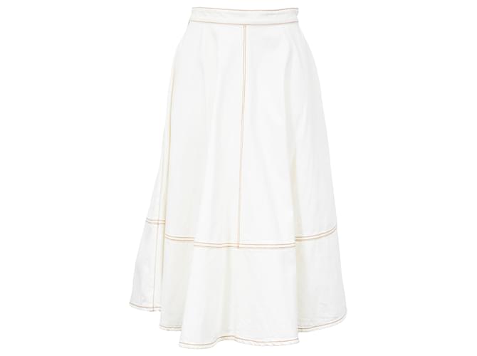 Alexander McQueen Contrast Stitch Midi Skirt in White Cotton Cream  ref.2021602