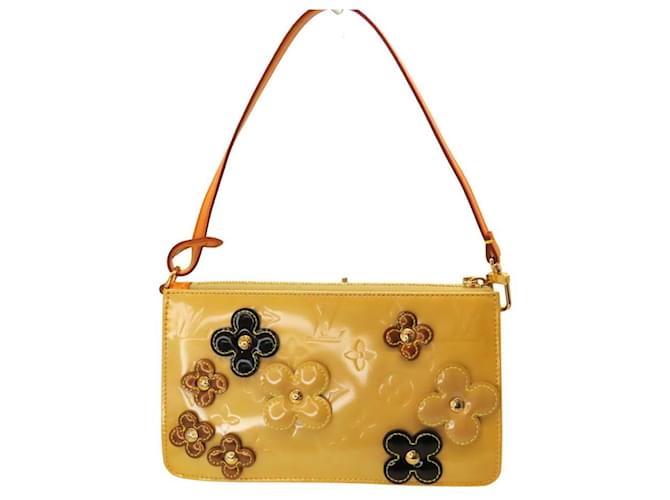 Louis Vuitton Monogram Vernis Flower Lexington Clutch Brown Beige Leather  ref.2021611