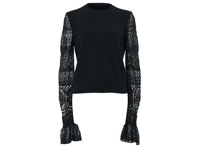 Alexander Mcqueen Rüschiger Strickpullover aus schwarzer Wolle 