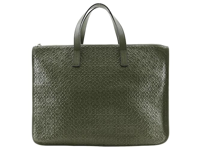 Loewe Anagram Business Briefcase Green Leather  ref.2021799
