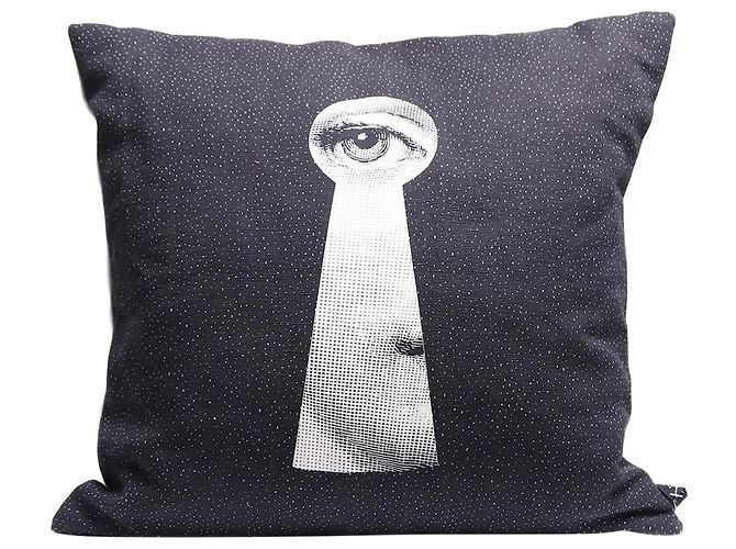 Fornasetti Almofada impressa com chaves e buracos de chave em preto e branco