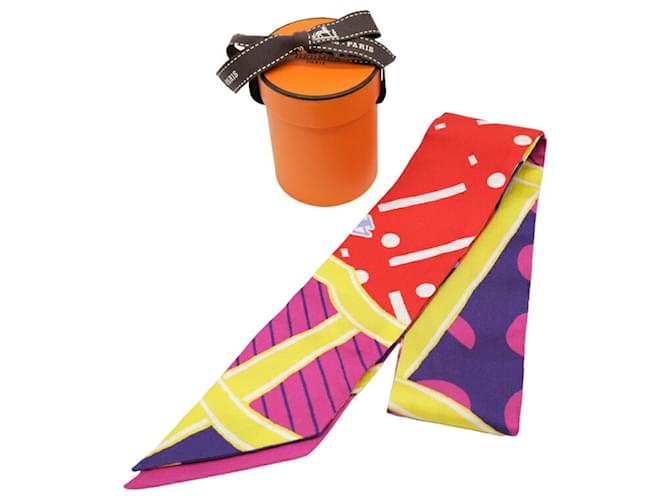 Hermès Foulard en soie Twilly Hermes multicolore Rouge Violet  ref.2022336