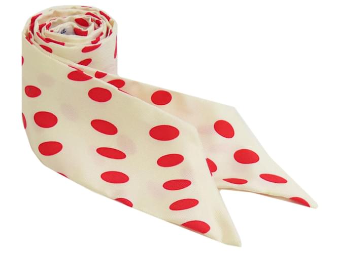 Hermès Hermes Twilly Hola Flamenca Polka Dot Silk Scarf White Red  ref.2023115