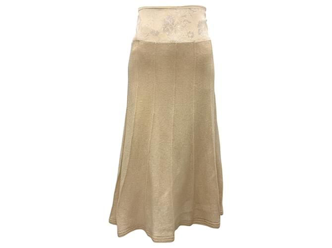 Autre Marque Olivine Gabbro Beige Metallic Wool Knit Midi Skirt  ref.2024262