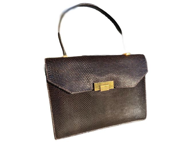 Hermès Handbag Chocolate Lizard Leather