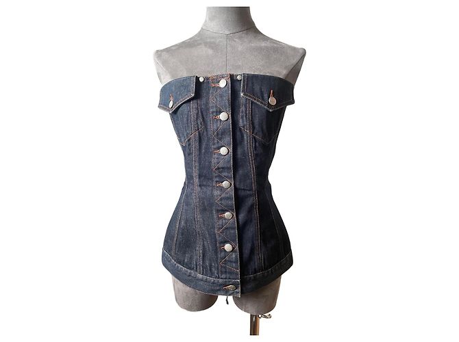 Jean Paul Gaultier Corsé Bustier de Algodón Azul Marino