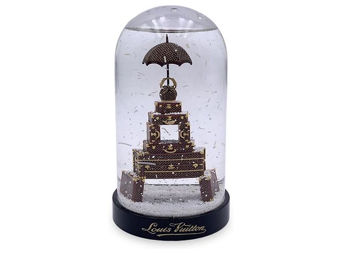 Louis Vuitton Rare Snow Globe Suitcase Eiffel Tower Home Decor Brown 