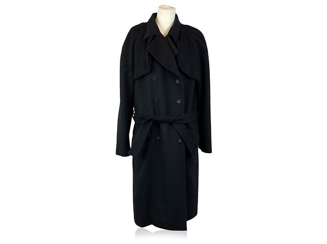 Timeless Chanel Schwarzer Kaschmir-Trenchcoat mit Gürtel Größe 42 FR