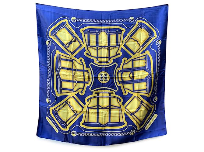 Hermès Hermes Paris Vintage Blue Les Berlines 1972 Francoise de la Perriere Silk  ref.2024943