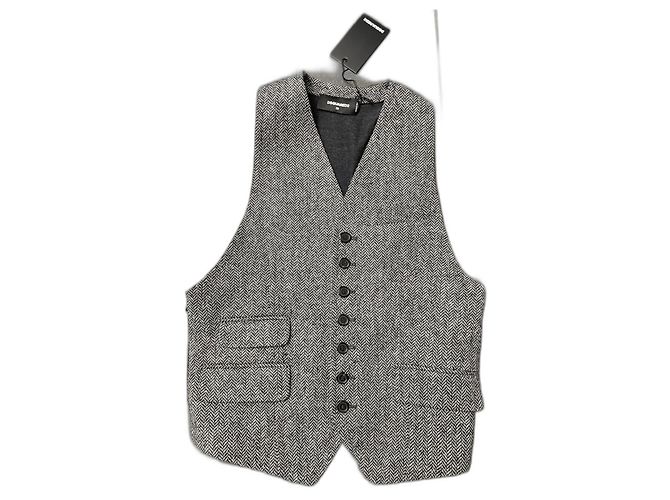 Dsquared2 Weste aus Wolle grau Fischgrätmuster