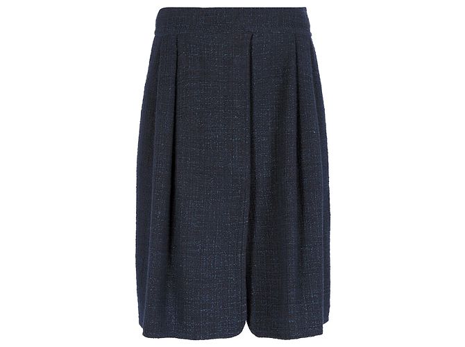 Timeless Gonna al ginocchio in cotone blu navy di Chanel